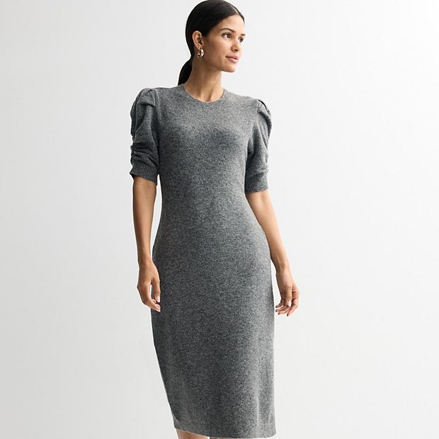 Women's Nine West Ruched Elbow Sleeve Sweater Dress, Size: XS, Coal Heather