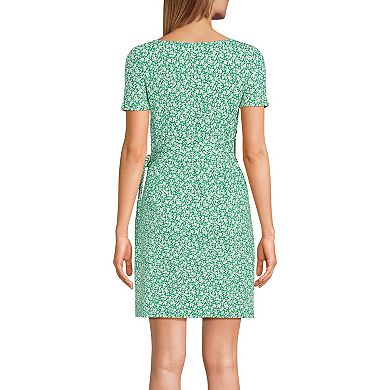 Women's Lands' End Short Sleeve Cotton Modal Wrap Mini Dress