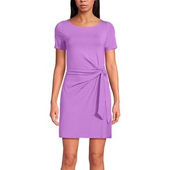 Women's Lands' End Short Sleeve Cotton Modal Wrap Mini Dress