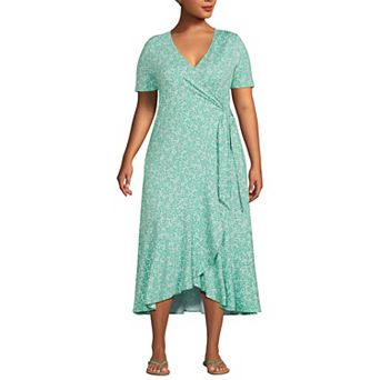 Plus Size Lands' End V-Neck Wrap Midi Dress
