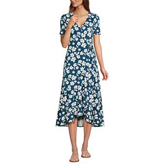 Women's Lands' End V-Neck Wrap Midi Dress