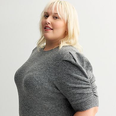 Plus Size Nine West Ruched Elbow Sleeve Sweater Dress