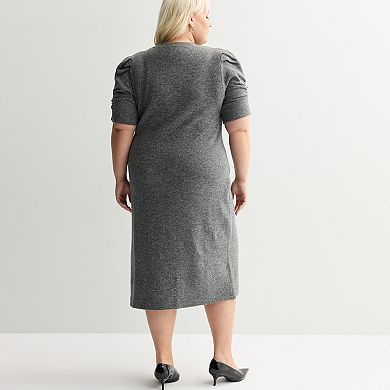Plus Size Nine West Ruched Elbow Sleeve Sweater Dress