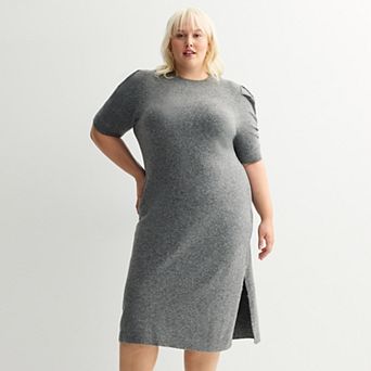 Plus Size Nine West Ruched Elbow Sleeve Sweater Dress
