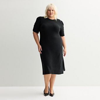 Plus Size Nine West Ruched Elbow Sleeve Sweater Dress
