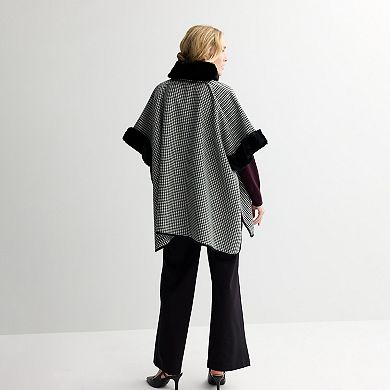 Women's Nine West Houndstooth Elevated Faux Fur Trim Cape