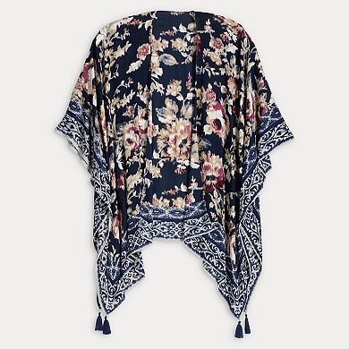 Women's Nine West Textured Floral Crinkle Viscose Ruana Topper