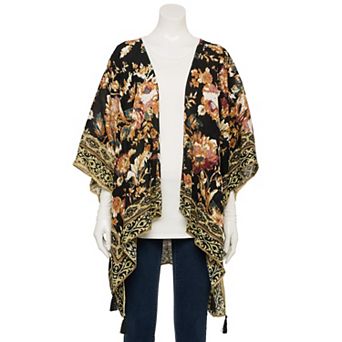 Women's Nine West Textured Floral Crinkle Viscose Ruana Topper