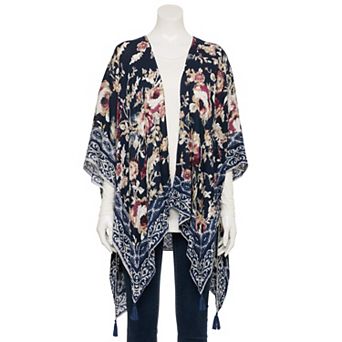Women's Nine West Textured Floral Crinkle Viscose Ruana Topper