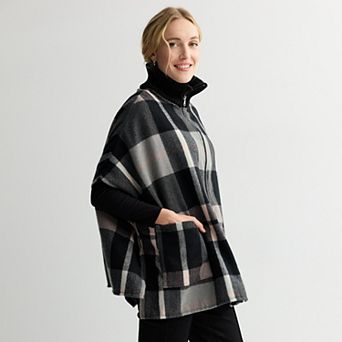 Women's Nine West Ribbed Collar Plaid Topper