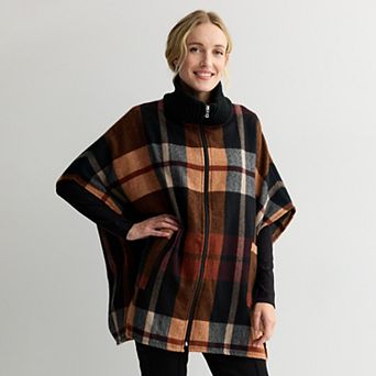 Women's Nine West Ribbed Collar Plaid Topper