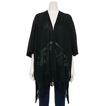 Women's Nine West Fair Isle Border Raschel Knit Sweater Ruana