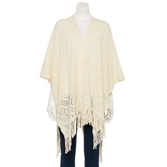 Women's Nine West Fair Isle Border Raschel Knit Sweater Ruana