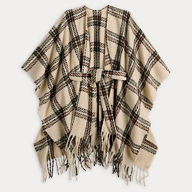 Women's Nine West Twill Plaid Belted Topper