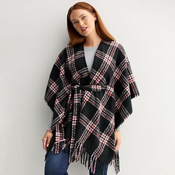 Women's Nine West Twill Plaid Belted Topper