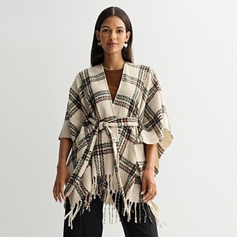 Women's Nine West Twill Plaid Belted Topper