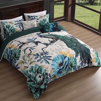 Bebejan Peacock Jardin 100% Cotton Sateen 5 Piece Reversible Comforter Set