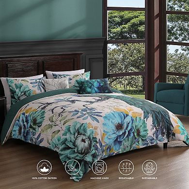 Bebejan Peacock Jardin 100% Cotton Sateen 5 Piece Reversible Comforter Set