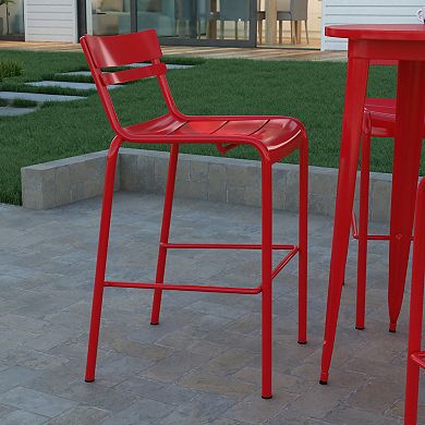 Emma And Oliver Rennes Set of 4 Armless Powder Coated Steel Stool For Indoor-outdoor Use