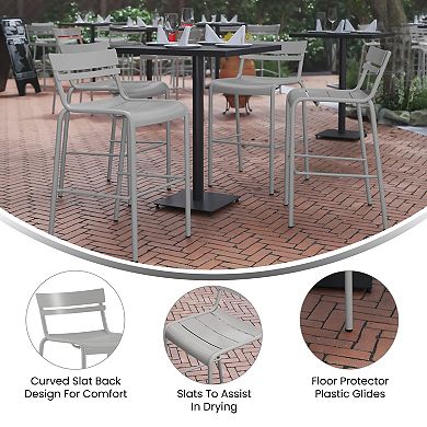 Emma And Oliver Rennes Set of 4 Armless Powder Coated Steel Stool For Indoor-outdoor Use