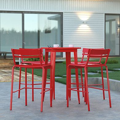 Emma And Oliver Rennes Set of 4 Armless Powder Coated Steel Stool For Indoor-outdoor Use