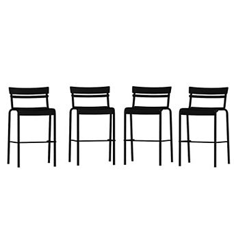 Emma And Oliver Rennes Set of 4 Armless Powder Coated Steel Stool For Indoor-outdoor Use