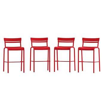 Emma And Oliver Rennes Set of 4 Armless Powder Coated Steel Stool For Indoor-outdoor Use