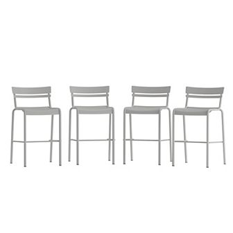 Emma And Oliver Rennes Set of 4 Armless Powder Coated Steel Stool For Indoor-outdoor Use