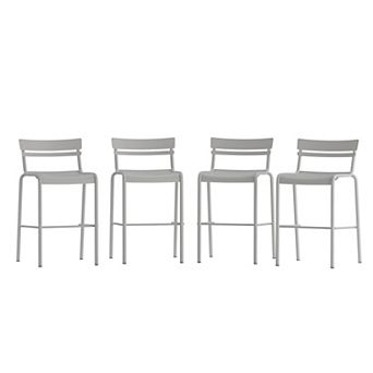 Emma And Oliver Rennes Set of 4 Armless Powder Coated Steel Stool For Indoor-outdoor Use