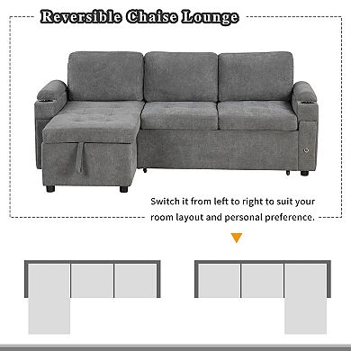 Merax 83.5" L-shaped Sofa Couch Convertible Sofa Bed Sectional Sofa with Ample Storage Space