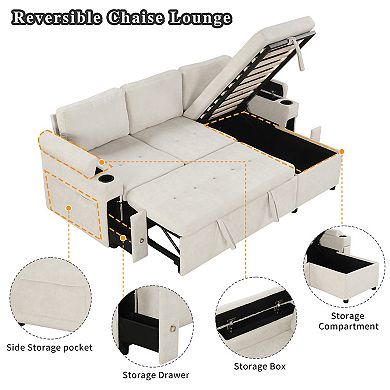 Merax 83.5" L-shaped Sofa Couch Convertible Sofa Bed Sectional Sofa with Ample Storage Space