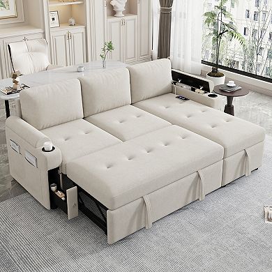 Merax 83.5" L-shaped Sofa Couch Convertible Sofa Bed Sectional Sofa with Ample Storage Space