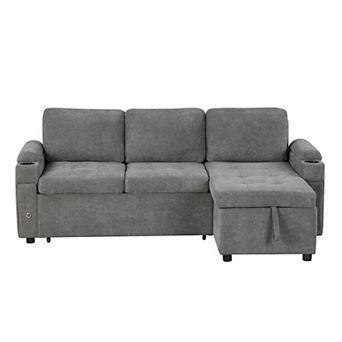 Merax 83.5" L-shaped Sofa Couch Convertible Sofa Bed Sectional Sofa with Ample Storage Space