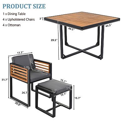 Merax 9-Pieces Acacia Wood Patio Dining Set, Space Saving Outdoor Patio Set