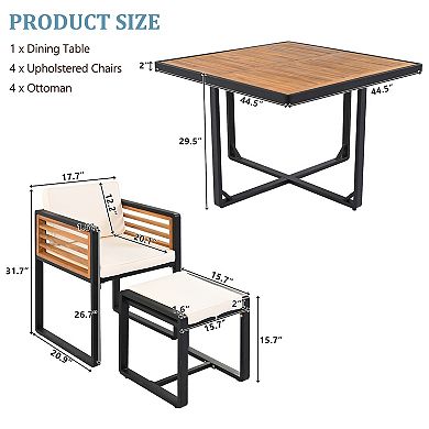 Merax 9-Pieces Acacia Wood Patio Dining Set, Space Saving Outdoor Patio Set