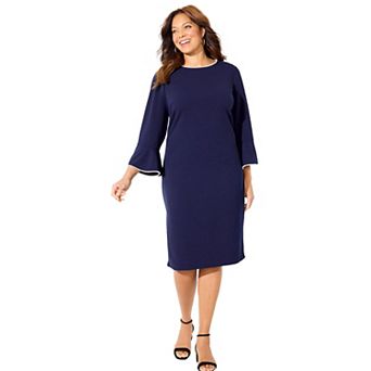 Catherines Women's Plus Size Faux Pearl Trim Ruffle Sleeve Shift Dress