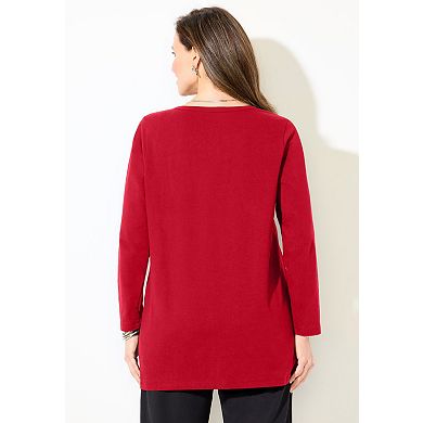 Catherines Women's Plus Size Suprema Studio V-Neck Henley Top