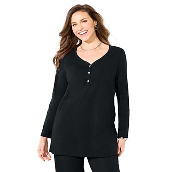 Catherines Women's Plus Size Suprema Studio V-Neck Henley Top