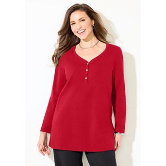Catherines Women's Plus Size Suprema Studio V-Neck Henley Top