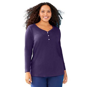 Catherines Women's Plus Size Suprema Studio V-Neck Henley Top