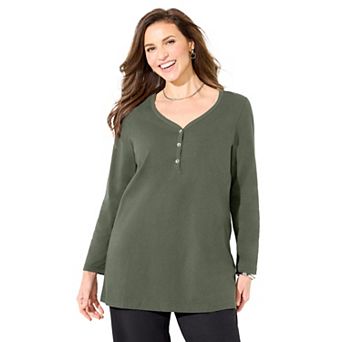 Catherines Women's Plus Size Suprema Studio V-Neck Henley Top