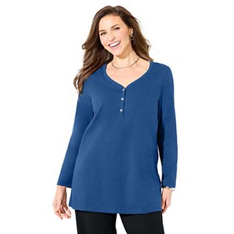 Catherines Women's Plus Size Suprema Studio V-Neck Henley Top
