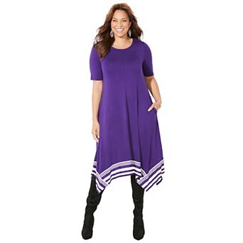 Catherines Women's Plus Size Petite Stoneywood Stripe A-Line Dress (With Pockets)