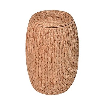 Colt Coastal Bohemian Handwoven Hyacinth Barrel Storage Stool with Lid