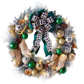 BrylaneHome 26 Pre-Lit Flocked Majesty Wreath