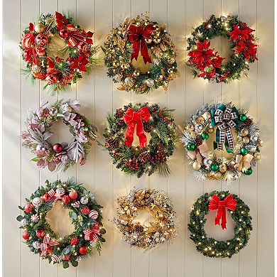 BrylaneHome 26 Pre-Lit Flocked Majesty Wreath