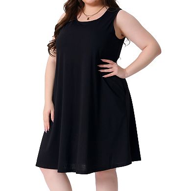Plus Size Summer Dress for Women Sleeveless Round Neck Pockets Boho Beach Sundress
