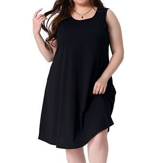 Plus Size Summer Dress for Women Sleeveless Round Neck Pockets Boho Beach Sundress