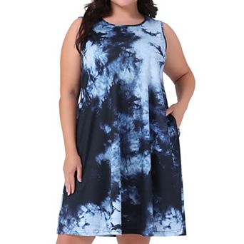 Plus Size Summer Dress for Women Sleeveless Round Neck Pockets Boho Beach Sundress