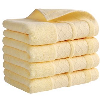 Cotton Soft Decorative Hand Towels, Geometry Pattern Hand Towel for Bathroom, Hotel 4 Pack Cream